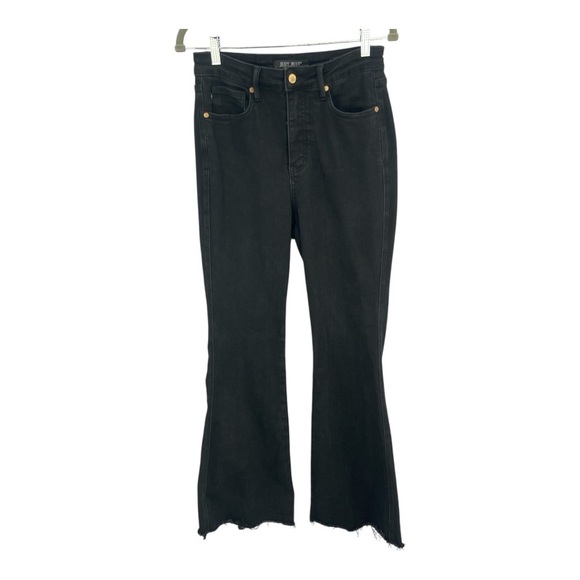 Judy Blue Black Flare Jeans Size 7/28 Raw Hem High Rise Stretch - Picture 1 of 5